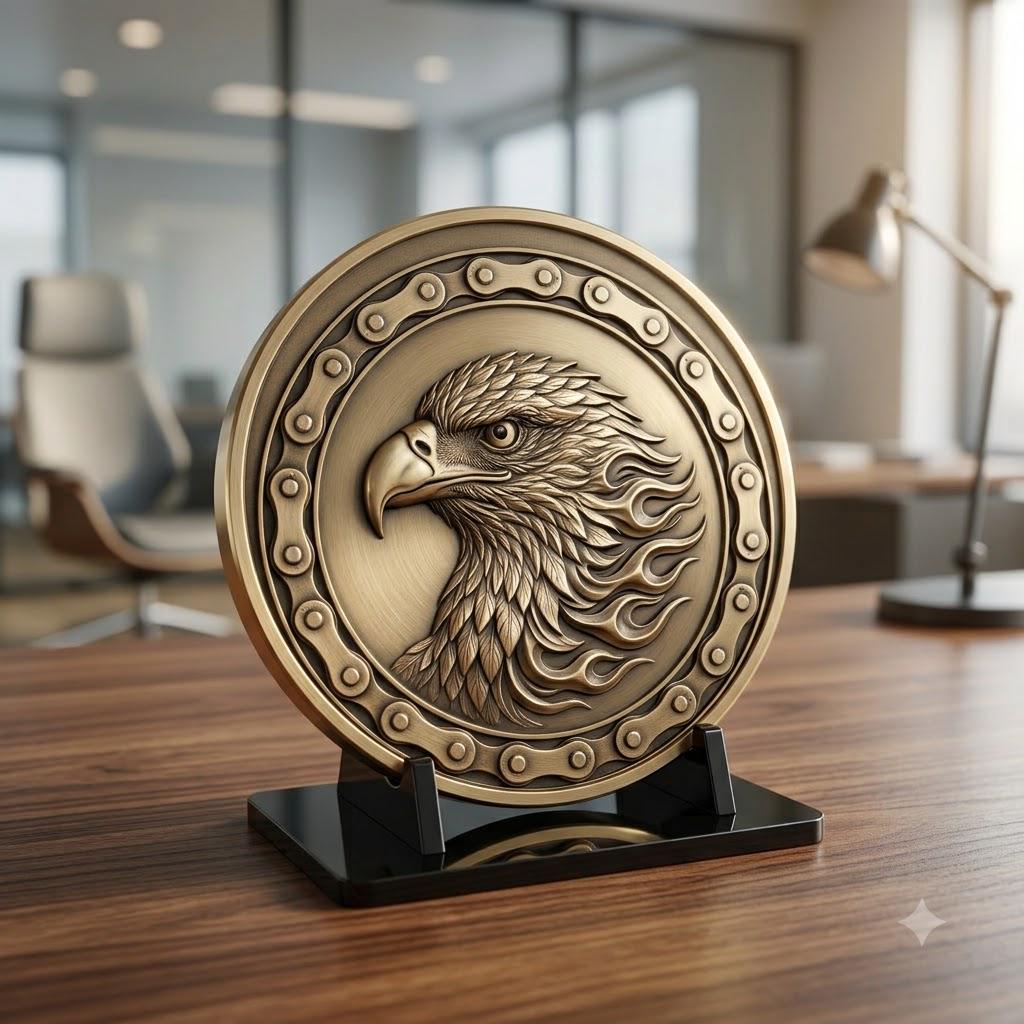 Biker Motorcycle Engraving Depth Map, Eagle Americana Medallion Relief Design