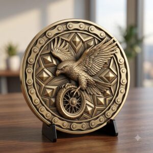 Biker Motorcycle Engraving Depth Map, Eagle Americana Medallion Relief Design