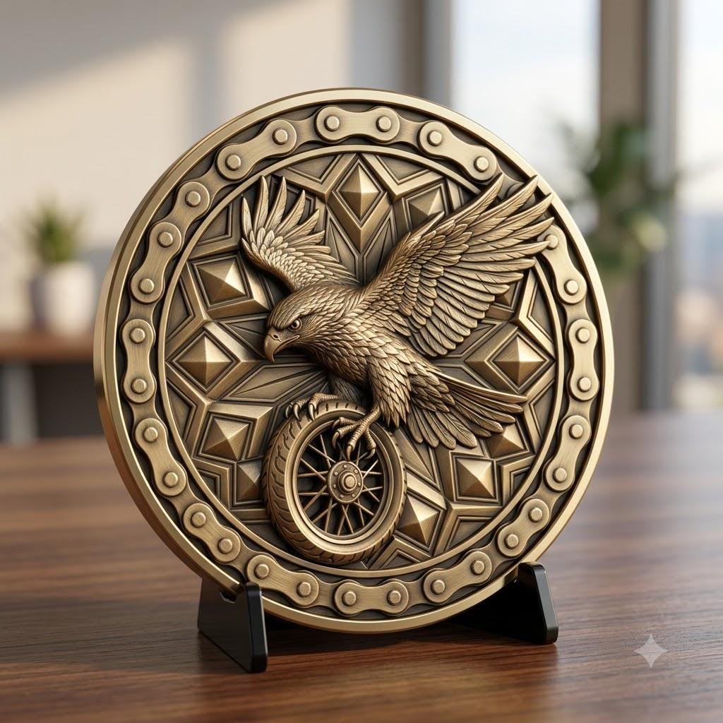 Biker Motorcycle Engraving Depth Map, Eagle Americana Medallion Relief Design