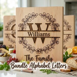 Botanical Monogram Alphabet, Personalized Family Name Board Engraving Designs