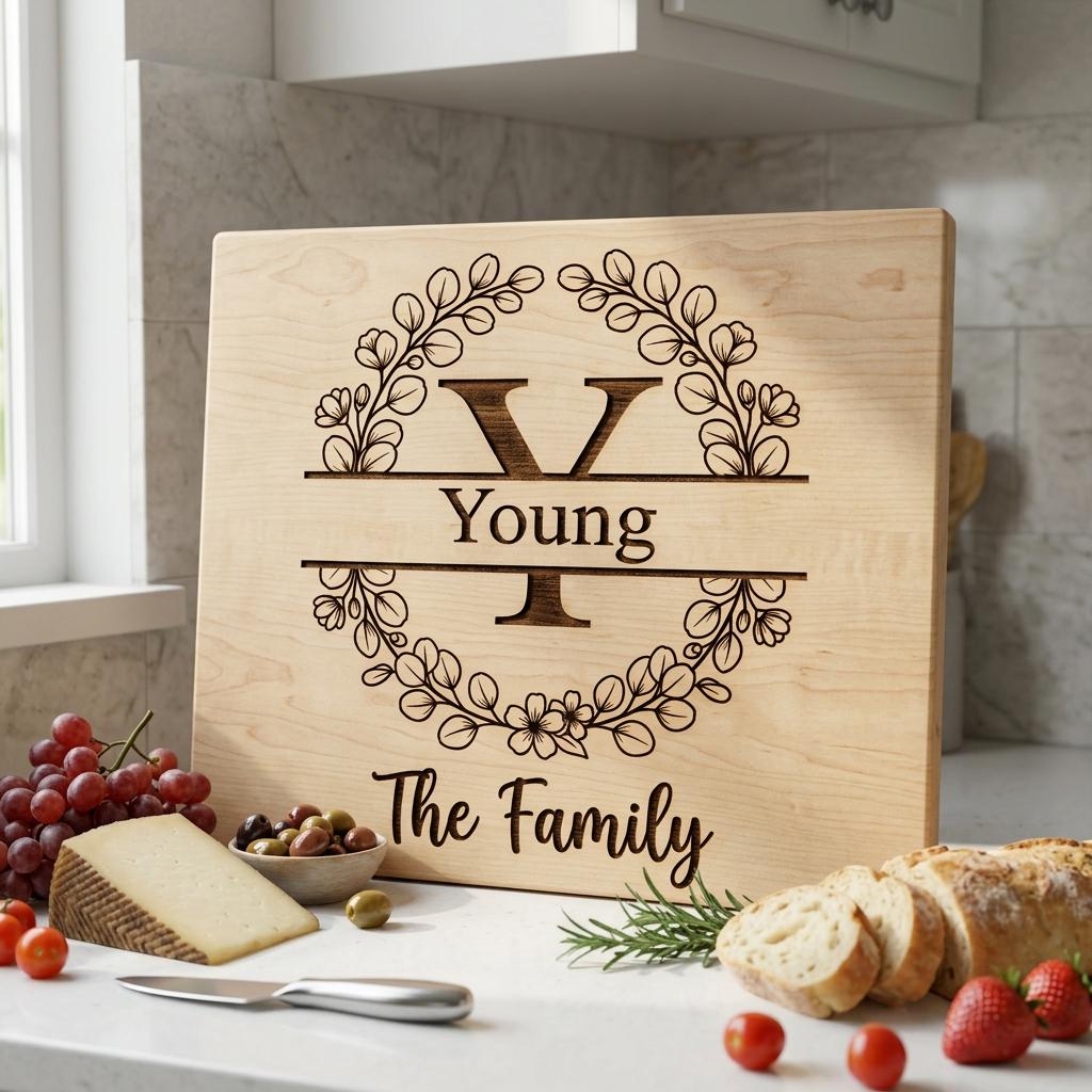Botanical Monogram Alphabet, Personalized Family Name Board Engraving Designs