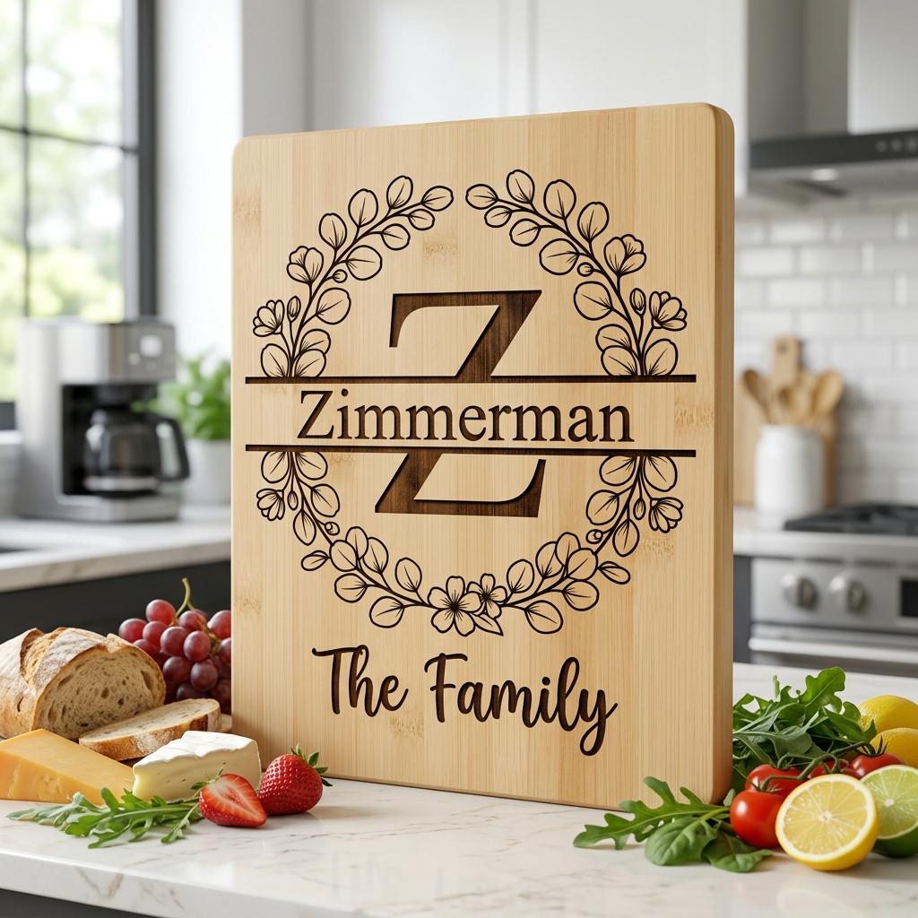 Botanical Monogram Alphabet, Personalized Family Name Board Engraving Designs