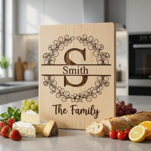 Botanical Monogram Alphabet, Personalized Family Name Board Engraving Designs
