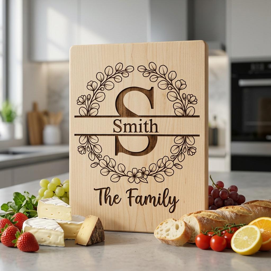 Botanical Monogram Alphabet, Personalized Family Name Board Engraving Designs
