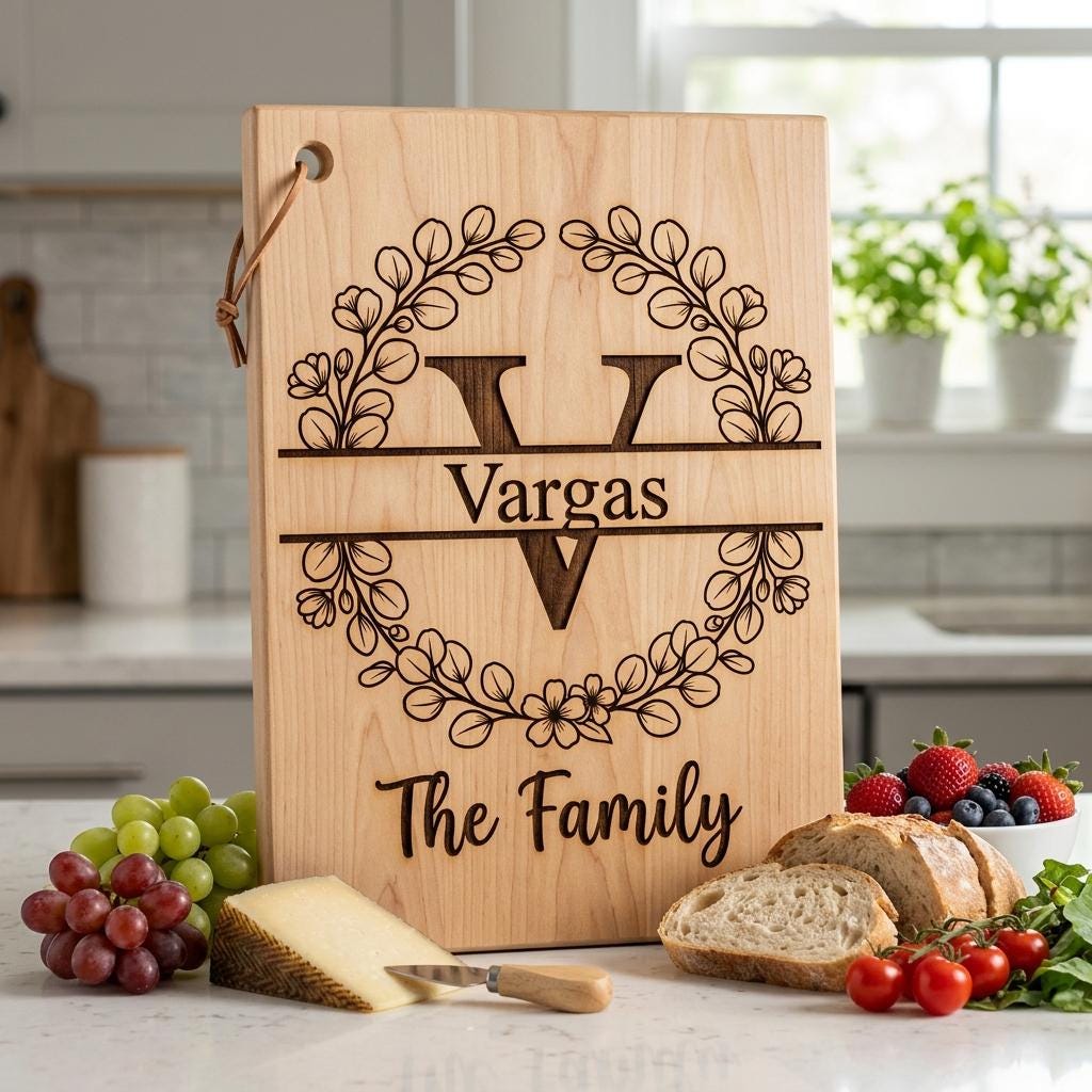 Botanical Monogram Alphabet, Personalized Family Name Board Engraving Designs
