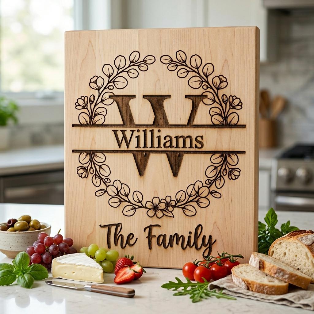 Botanical Monogram Alphabet, Personalized Family Name Board Engraving Designs