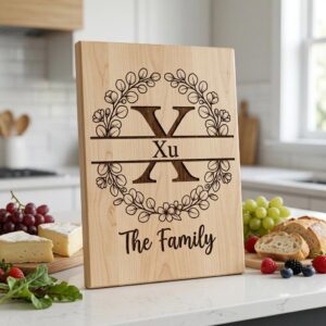 Botanical Monogram Alphabet, Personalized Family Name Board Engraving Designs