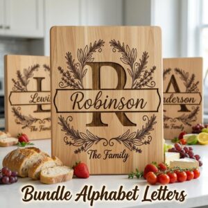 Botanical Monogram Bundle, Family Name Chopping Board Engraving Template