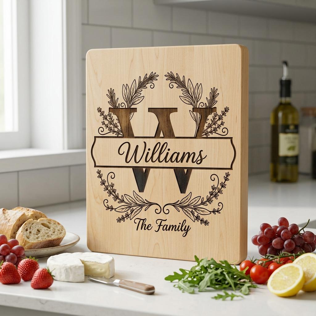 Botanical Monogram Bundle, Family Name Chopping Board Engraving Template