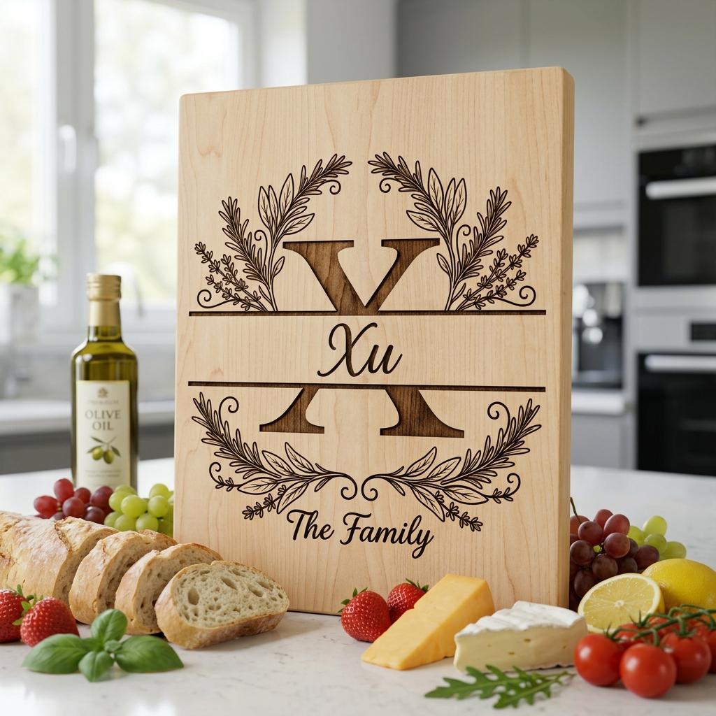 Botanical Monogram Bundle, Family Name Chopping Board Engraving Template