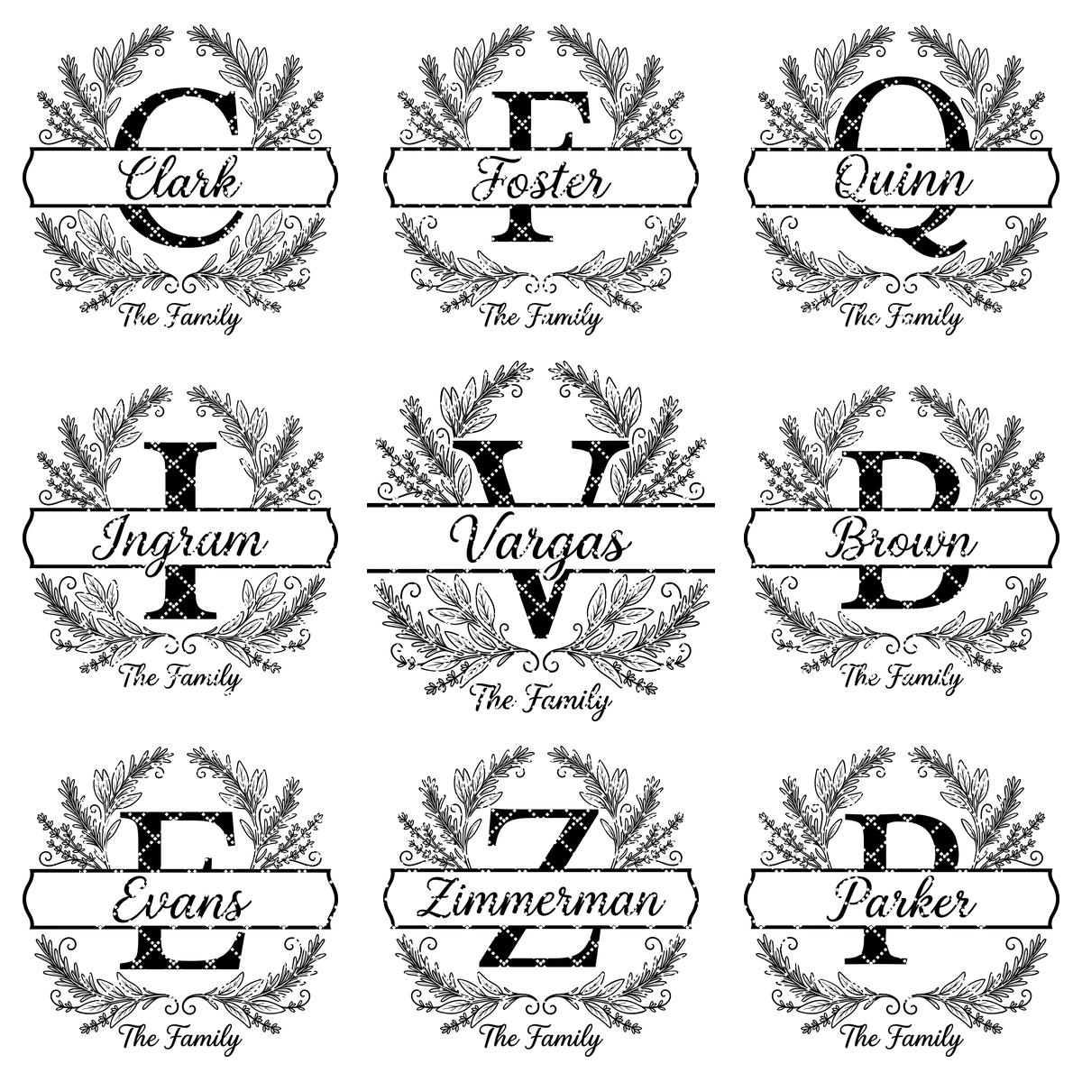 Botanical Monogram Bundle, Family Name Chopping Board Engraving Template
