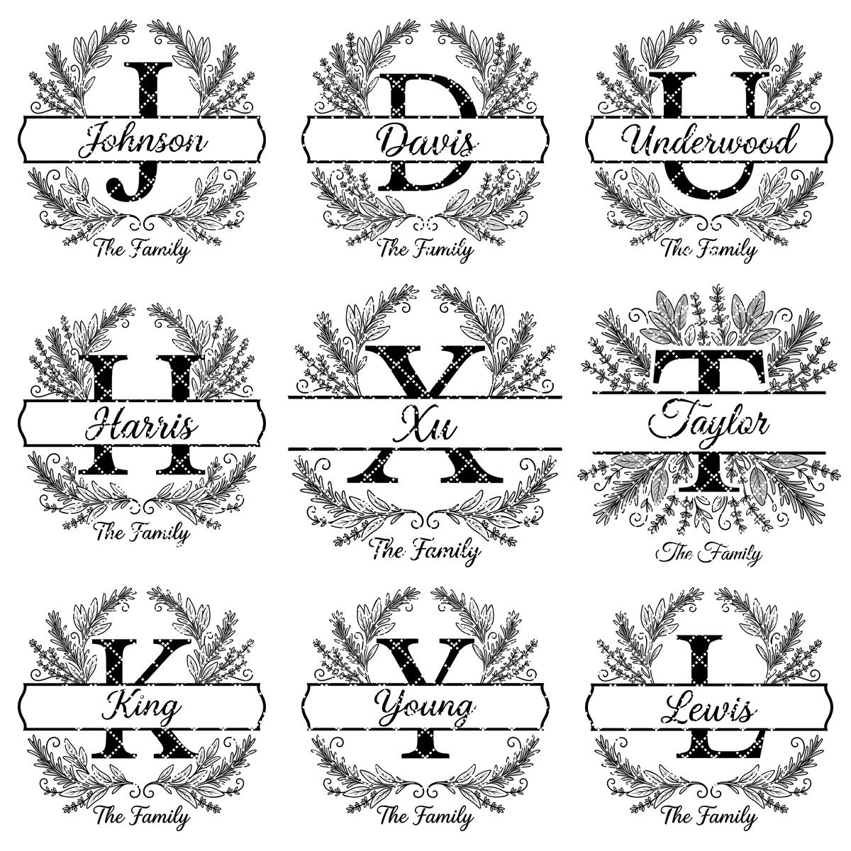 Botanical Monogram Bundle, Family Name Chopping Board Engraving Template