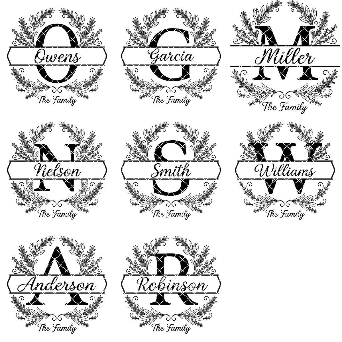 Botanical Monogram Bundle, Family Name Chopping Board Engraving Template
