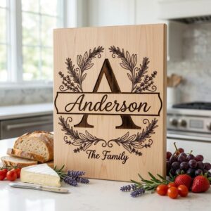 Botanical Monogram Bundle, Family Name Chopping Board Engraving Template