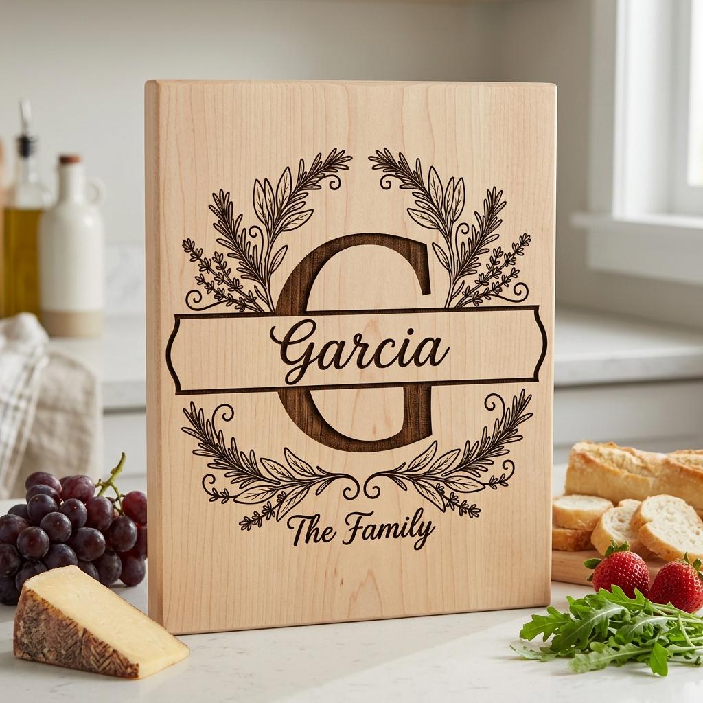 Botanical Monogram Bundle, Family Name Chopping Board Engraving Template
