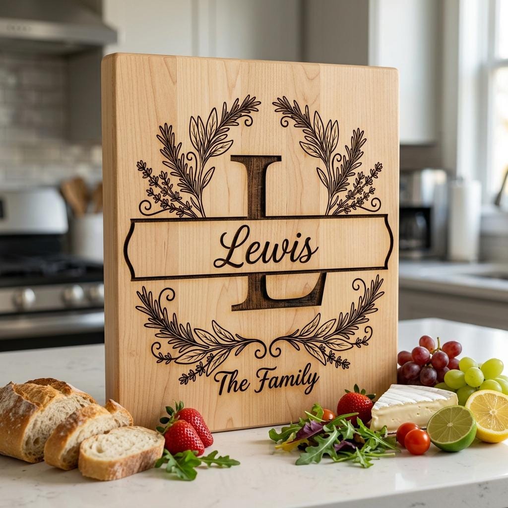 Botanical Monogram Bundle, Family Name Chopping Board Engraving Template