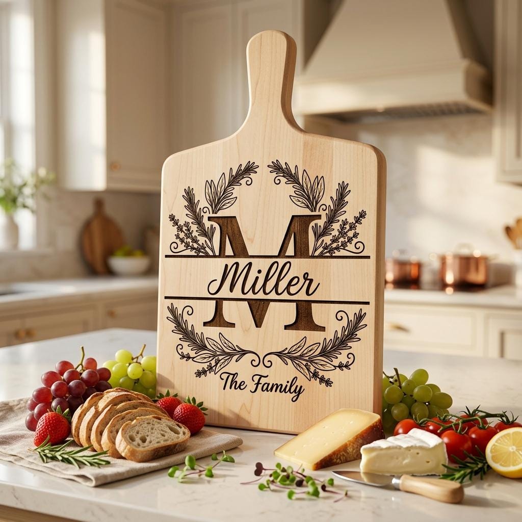 Botanical Monogram Bundle, Family Name Chopping Board Engraving Template
