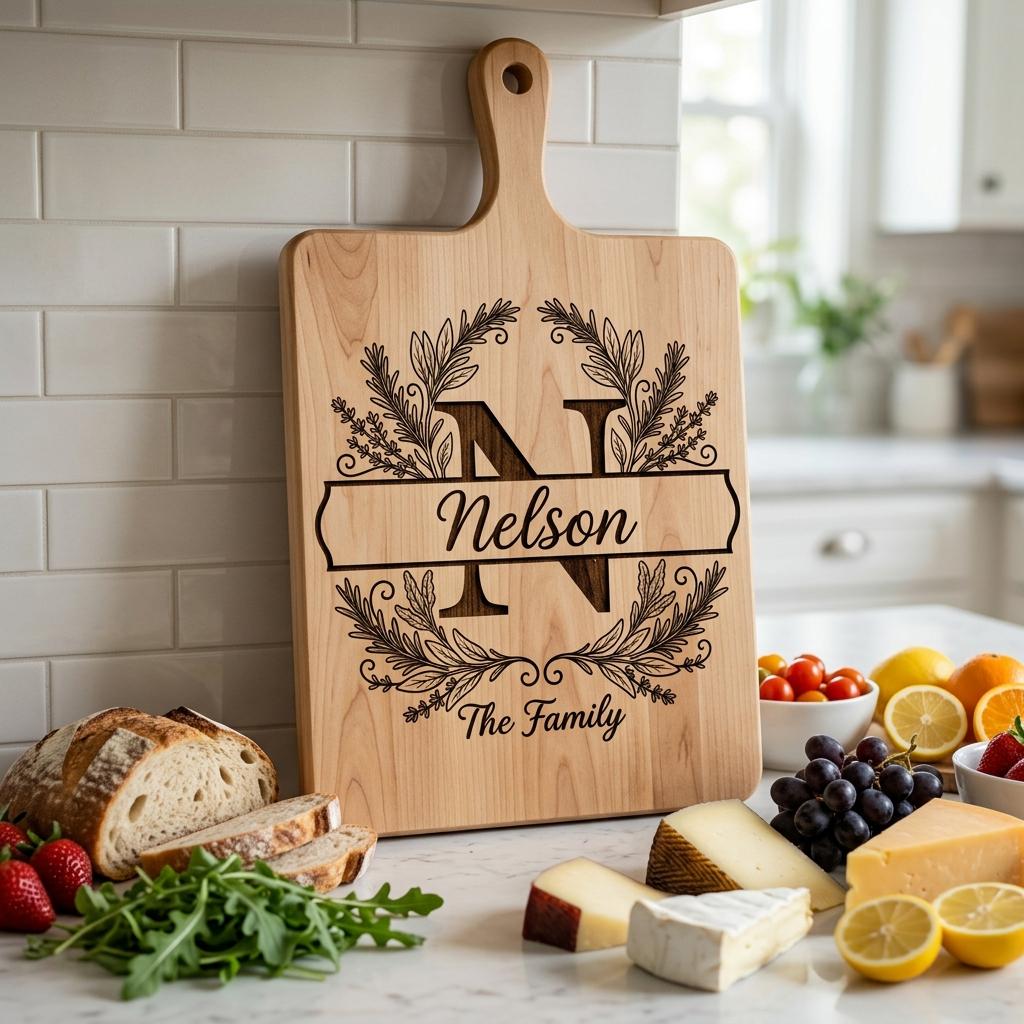 Botanical Monogram Bundle, Family Name Chopping Board Engraving Template