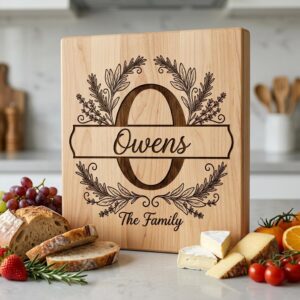 Botanical Monogram Bundle, Family Name Chopping Board Engraving Template