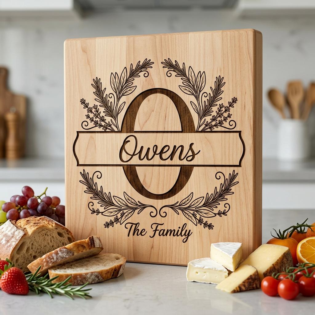 Botanical Monogram Bundle, Family Name Chopping Board Engraving Template