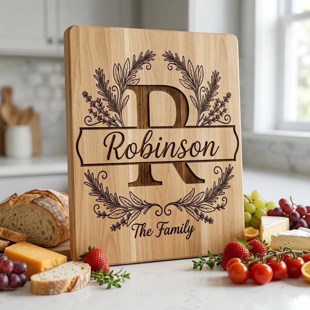 Botanical Monogram Bundle, Family Name Chopping Board Engraving Template