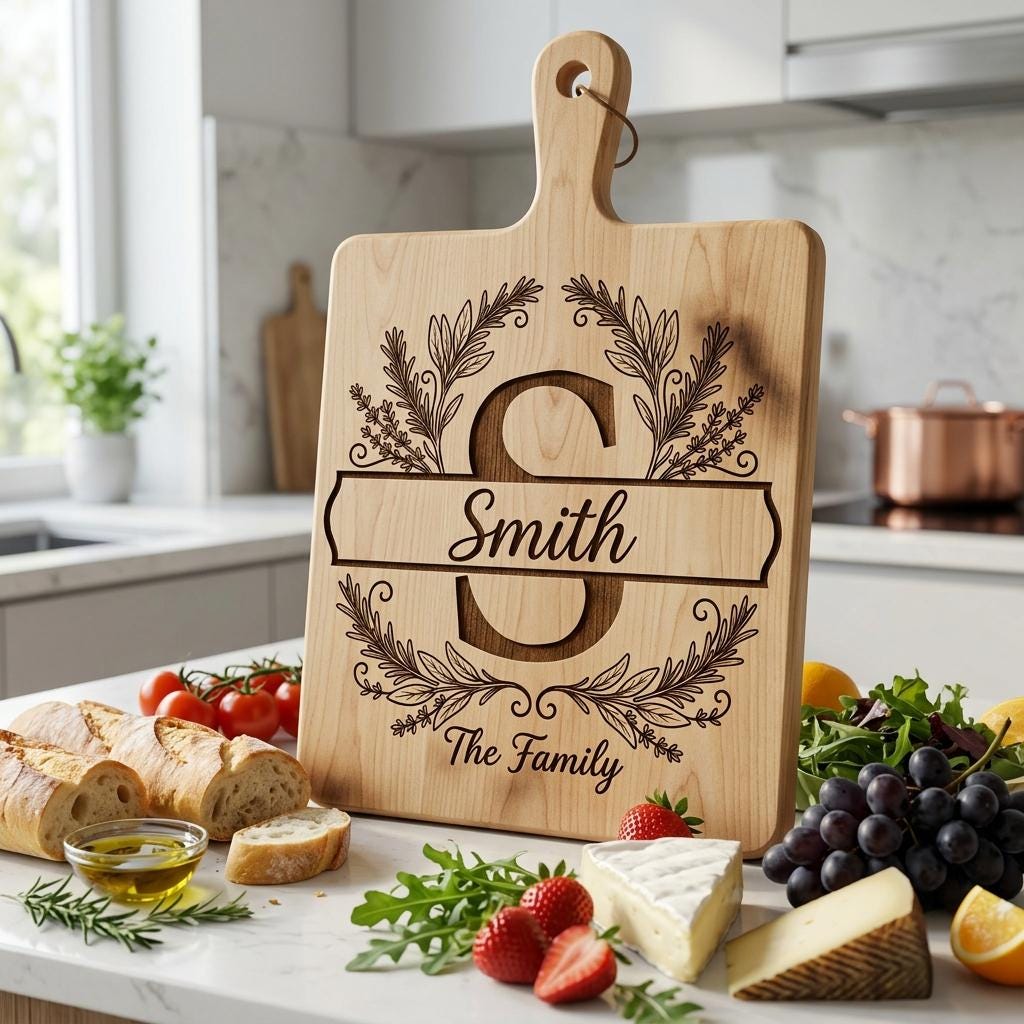 Botanical Monogram Bundle, Family Name Chopping Board Engraving Template