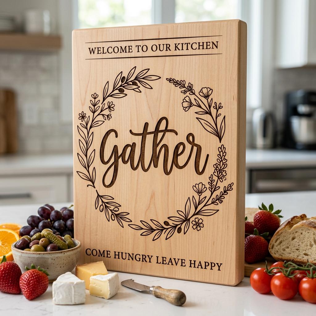 Botanical Welcome Sign, Farmhouse Charcuterie Board Design for Kitchen Decor