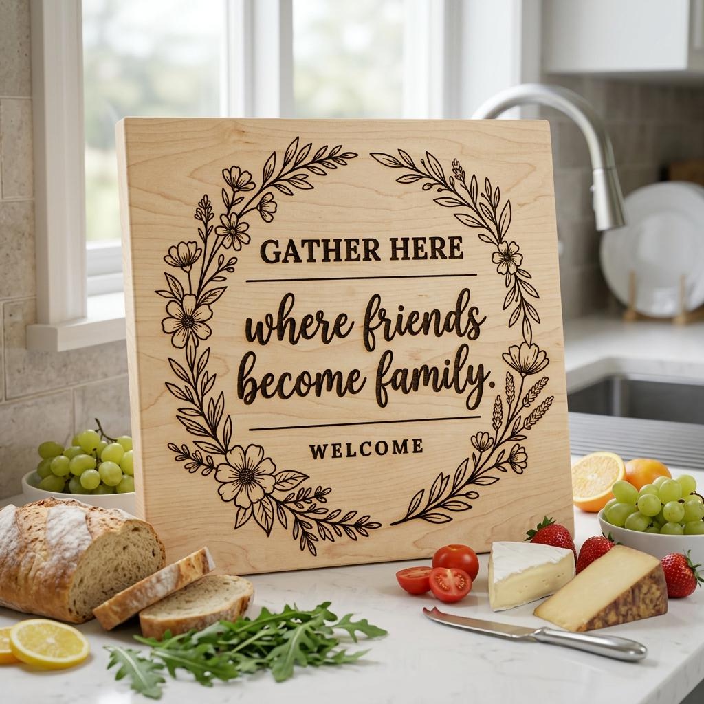 Botanical Welcome Sign, Farmhouse Charcuterie Board Design for Kitchen Decor