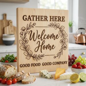 Botanical Welcome Sign, Farmhouse Charcuterie Board Design for Kitchen Decor