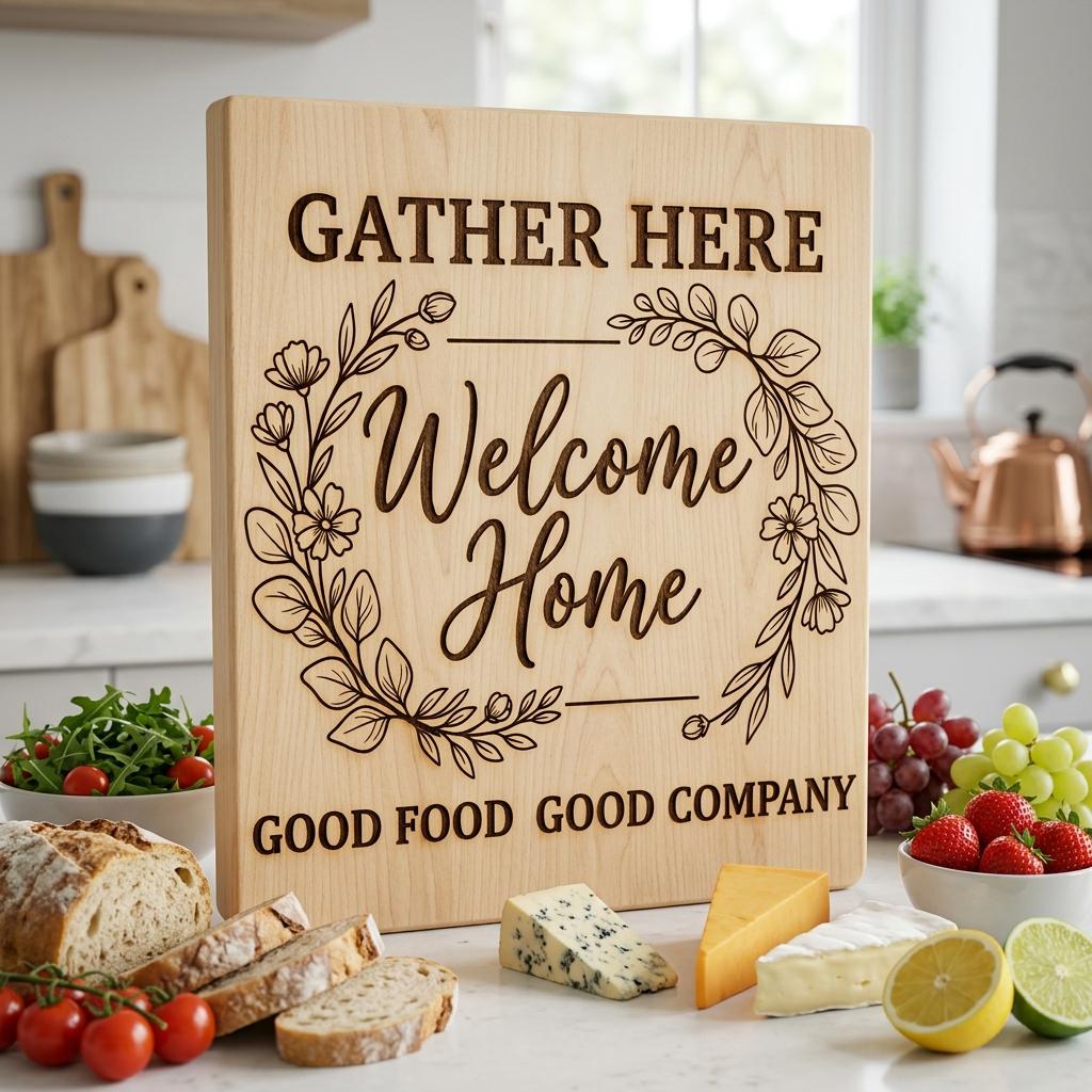 Botanical Welcome Sign, Farmhouse Charcuterie Board Design for Kitchen Decor