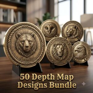 Celtic Animal Coin Engraving Depth Map, 50 Laser Files for Bronze Relief