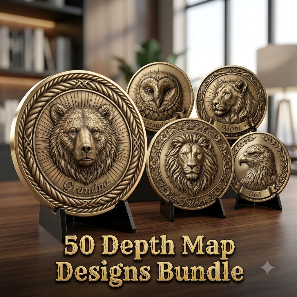 Celtic Animal Coin Engraving Depth Map, 50 Laser Files for Bronze Relief