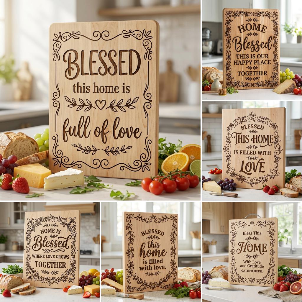 Charcuterie Board Engraving Designs, Rustic Home Quotes, Botanical Blessings