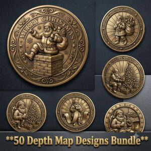Classic Santa Relief Depth Map Bundle, Christmas Coin Laser Engraving Design