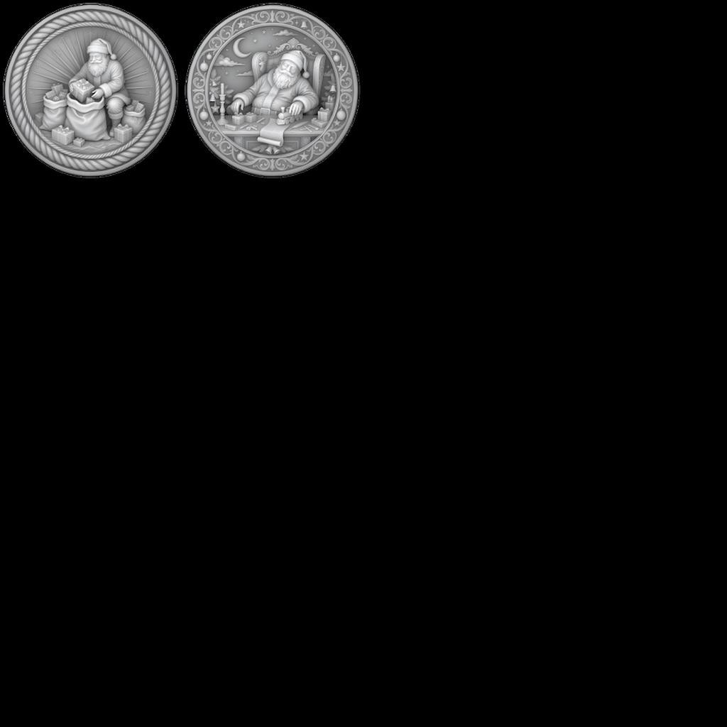 Classic Santa Relief Depth Map Bundle, Christmas Coin Laser Engraving Design