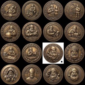Classic Santa Relief Depth Map Bundle, Christmas Coin Laser Engraving Design