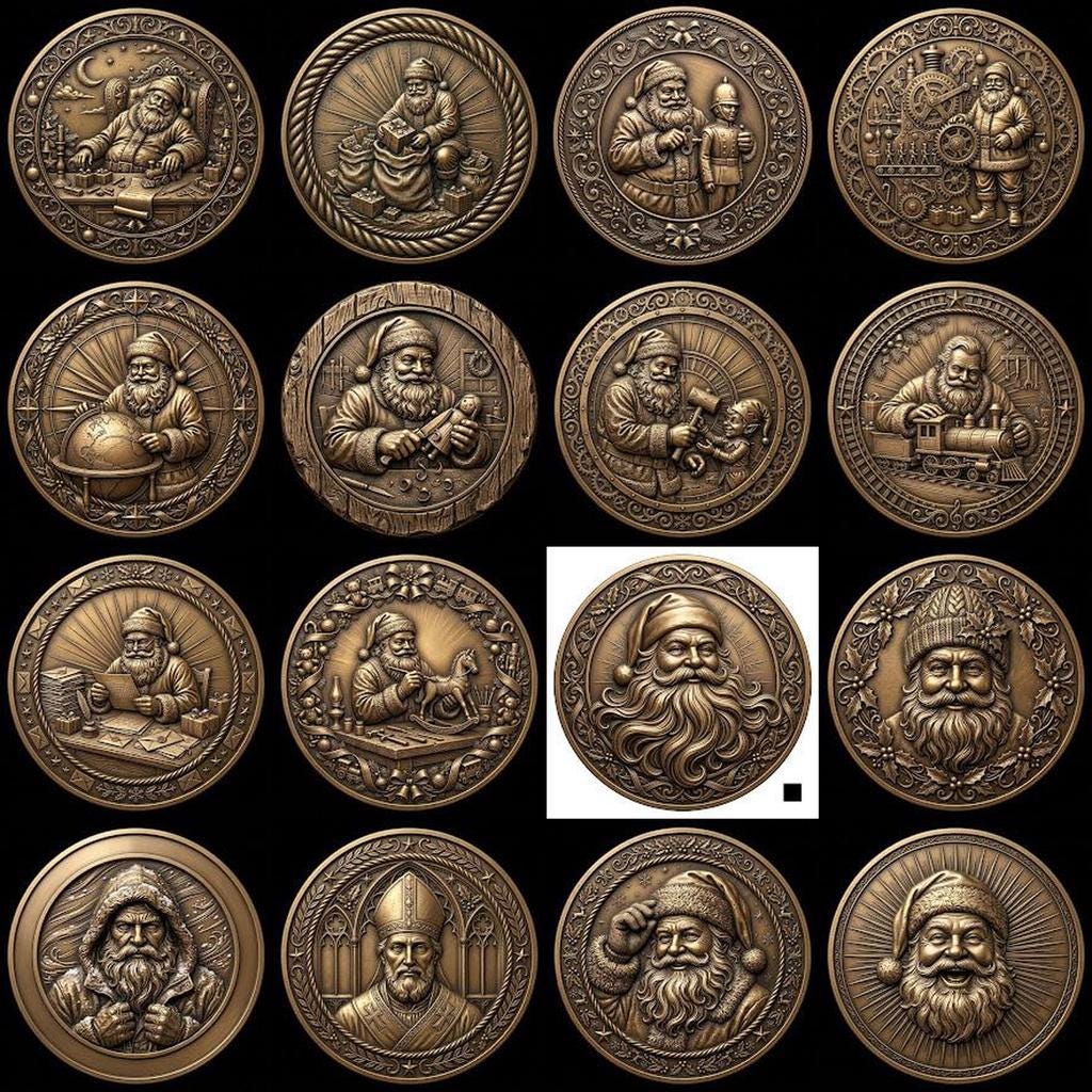 Classic Santa Relief Depth Map Bundle, Christmas Coin Laser Engraving Design
