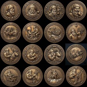 Classic Santa Relief Depth Map Bundle, Christmas Coin Laser Engraving Design