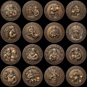 Classic Santa Relief Depth Map Bundle, Christmas Coin Laser Engraving Design