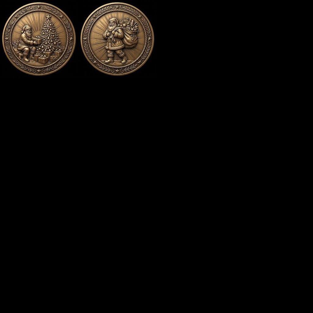 Classic Santa Relief Depth Map Bundle, Christmas Coin Laser Engraving Design