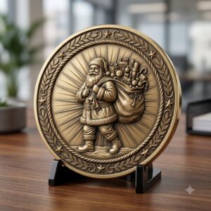 Classic Santa Relief Depth Map Bundle, Christmas Coin Laser Engraving Design
