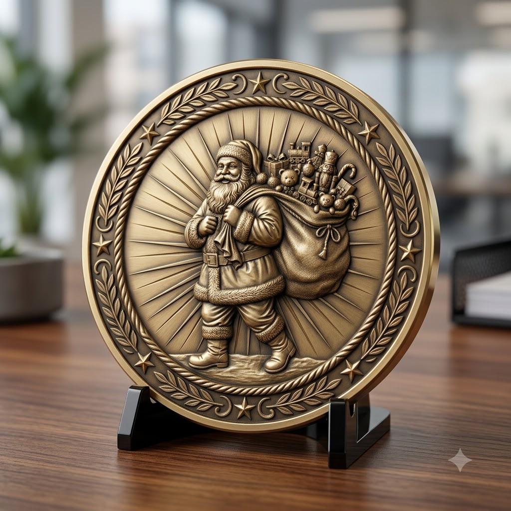 Classic Santa Relief Depth Map Bundle, Christmas Coin Laser Engraving Design