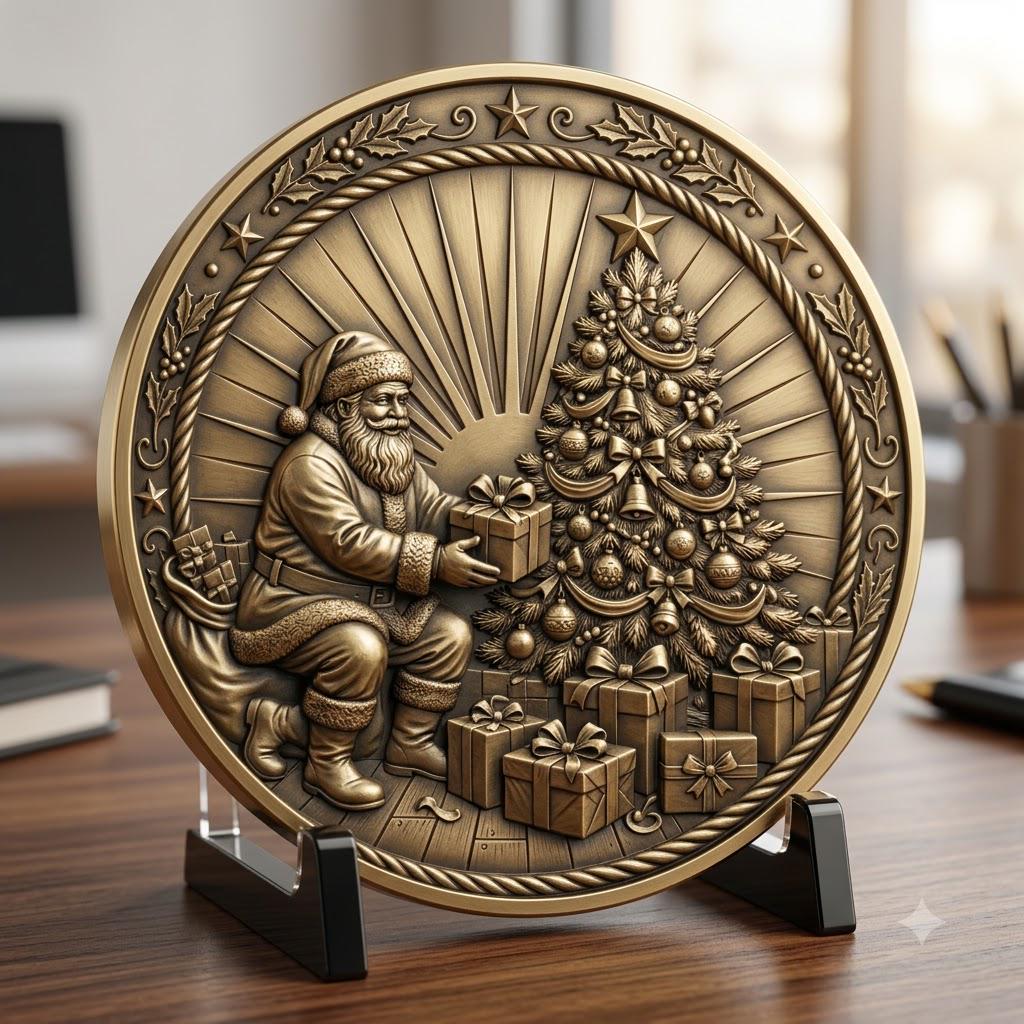 Classic Santa Relief Depth Map Bundle, Christmas Coin Laser Engraving Design