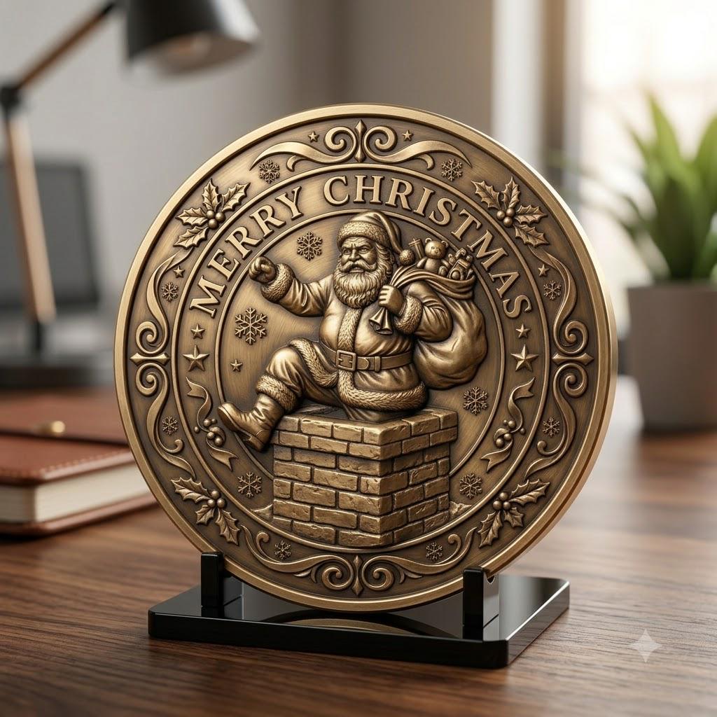 Classic Santa Relief Depth Map Bundle, Christmas Coin Laser Engraving Design