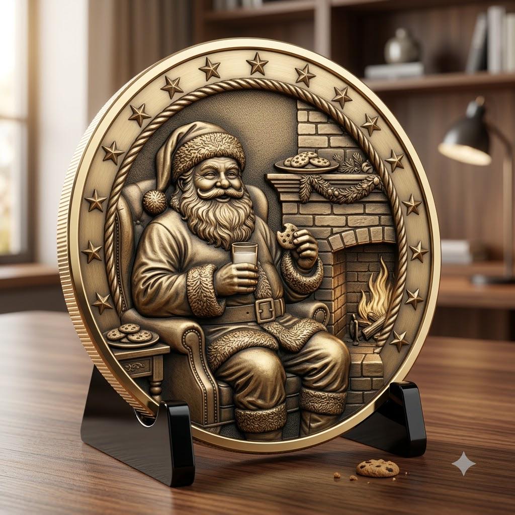 Classic Santa Relief Depth Map Bundle, Christmas Coin Laser Engraving Design