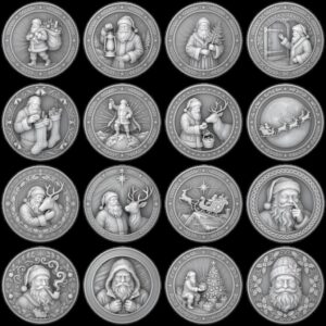 Classic Santa Relief Depth Map Bundle, Christmas Coin Laser Engraving Design