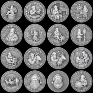 Classic Santa Relief Depth Map Bundle, Christmas Coin Laser Engraving Design