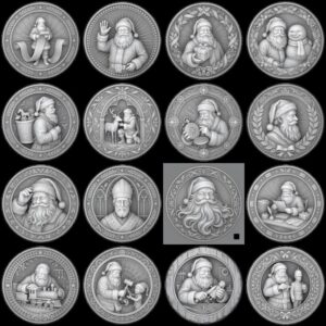 Classic Santa Relief Depth Map Bundle, Christmas Coin Laser Engraving Design