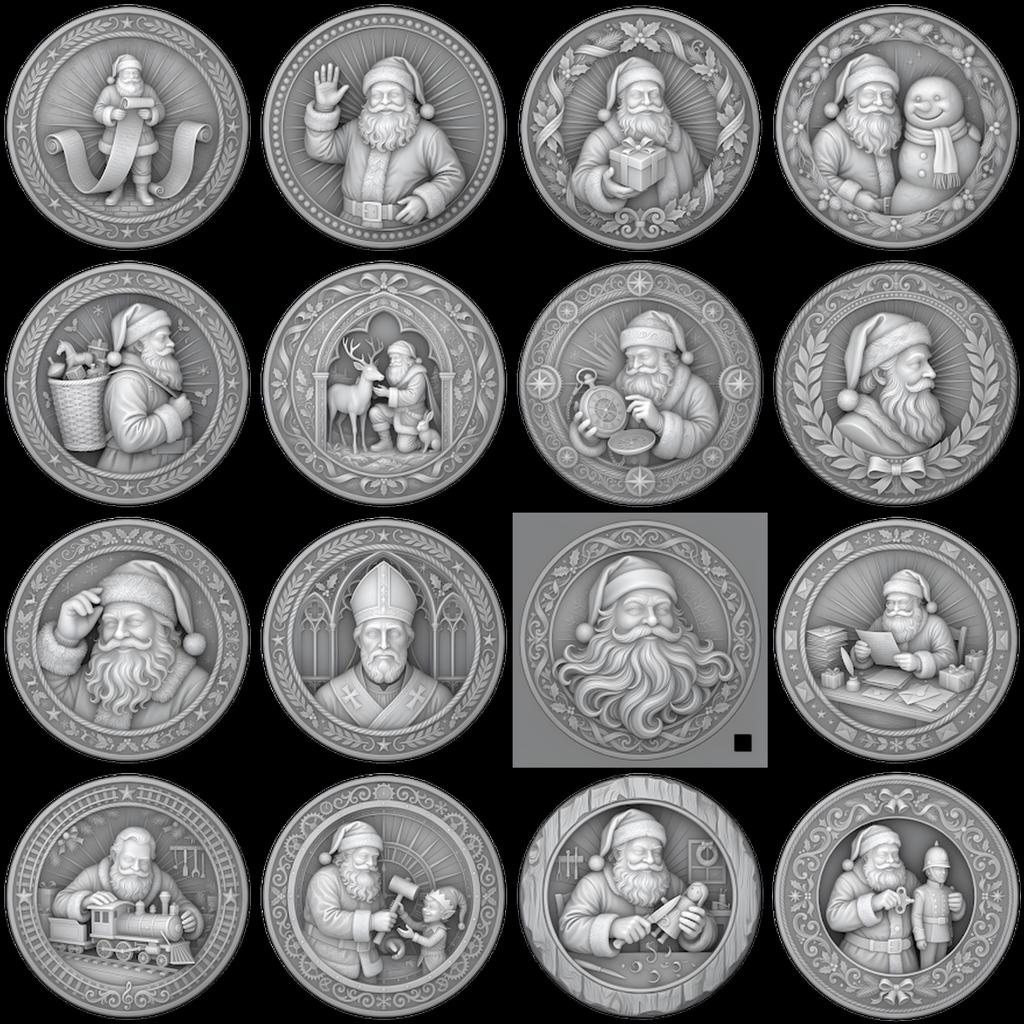 Classic Santa Relief Depth Map Bundle, Christmas Coin Laser Engraving Design