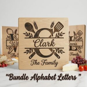Cooking Monogram Alphabet, Family Crest Laser Engraving for Kitchen Boards